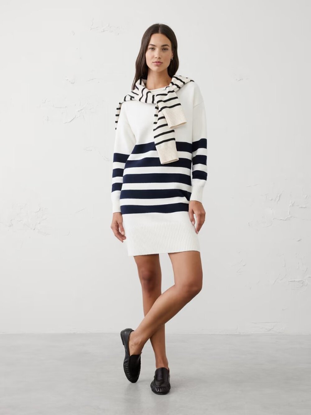 Banana Republic Boatneck Mini Sweater Dress Blue Stripe XL Relaxed NWT - Picture 2 of 6